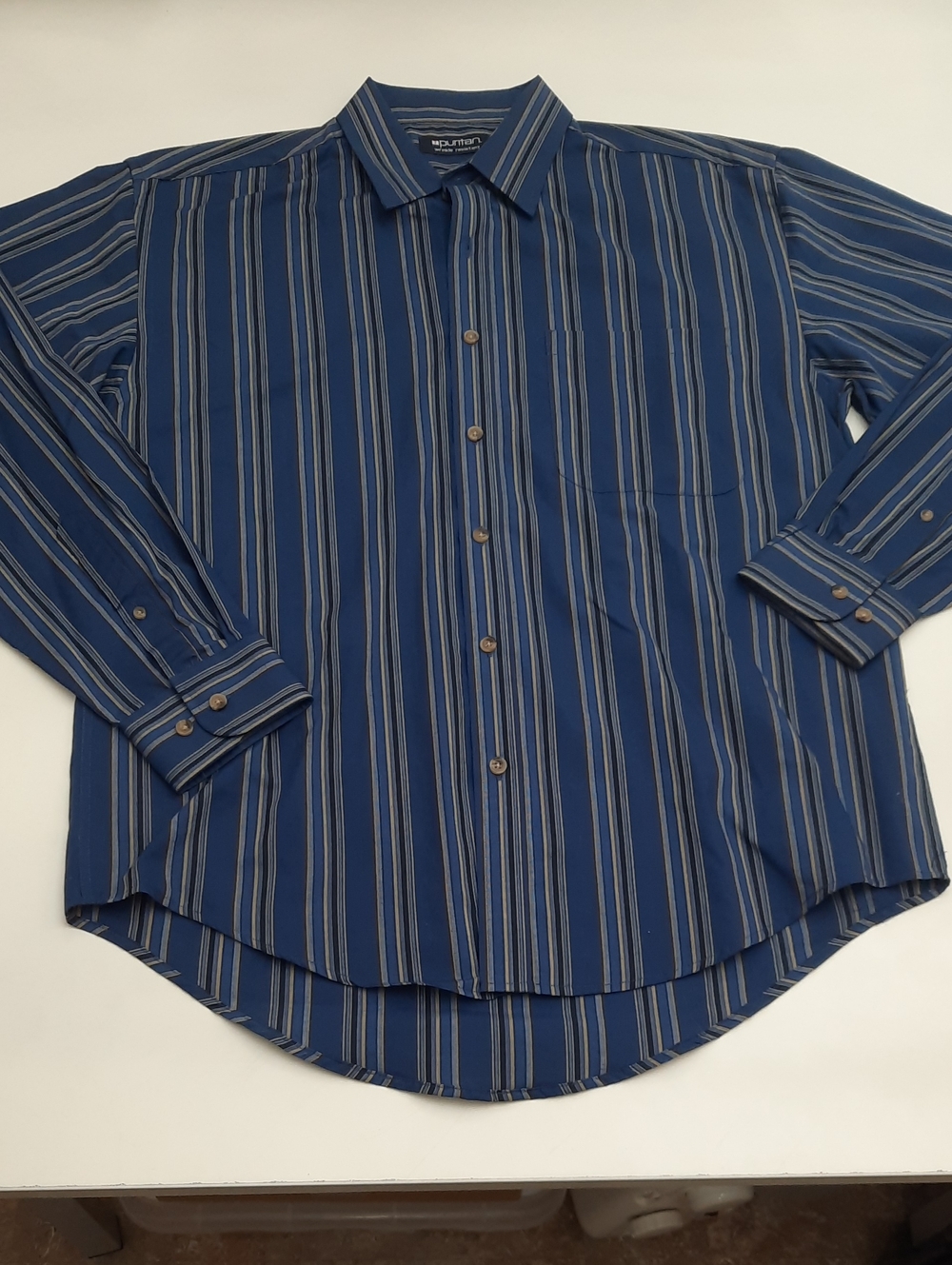 Puritan Navy and Light Blue Vertical Stripe Dress Shirt - New With Tags - Size M